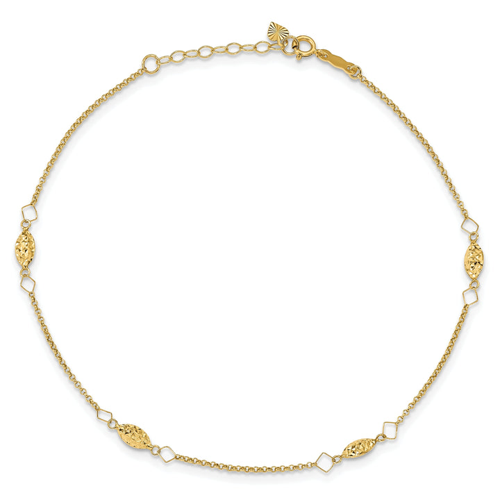 14k Yellow Gold Circle Chain Rice Puff Bead Anklet