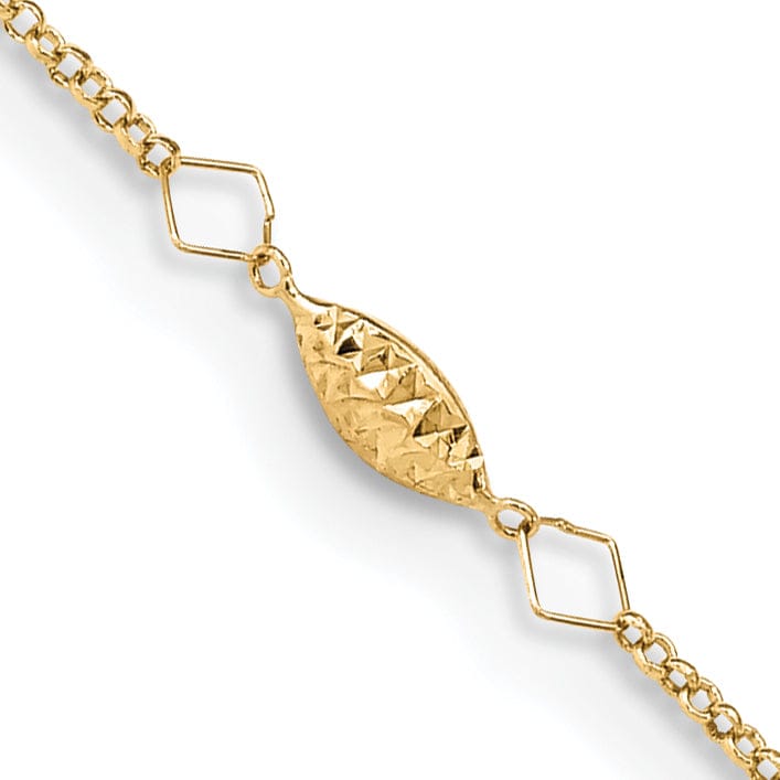 14k Yellow Gold Circle Chain Rice Puff Bead Anklet
