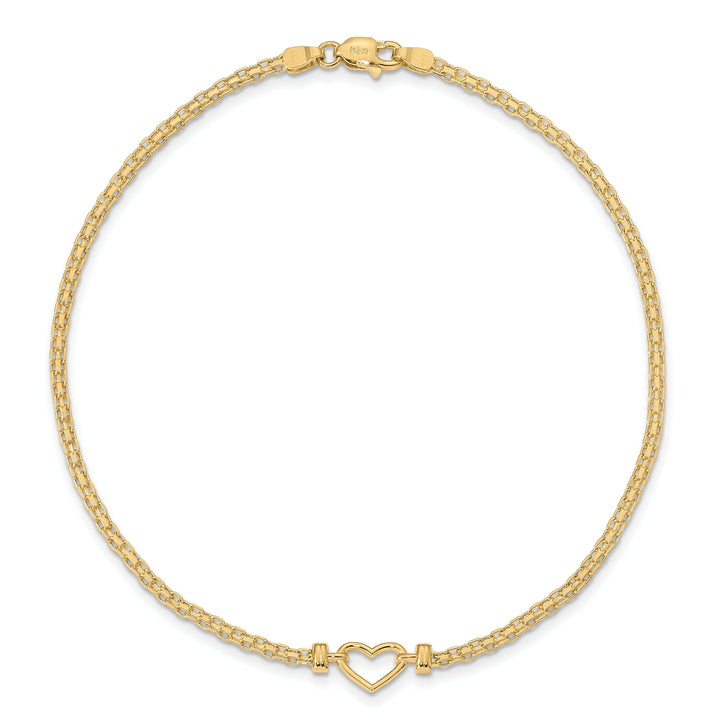 14K Yellow Gold Polished Open-Heart Anklet