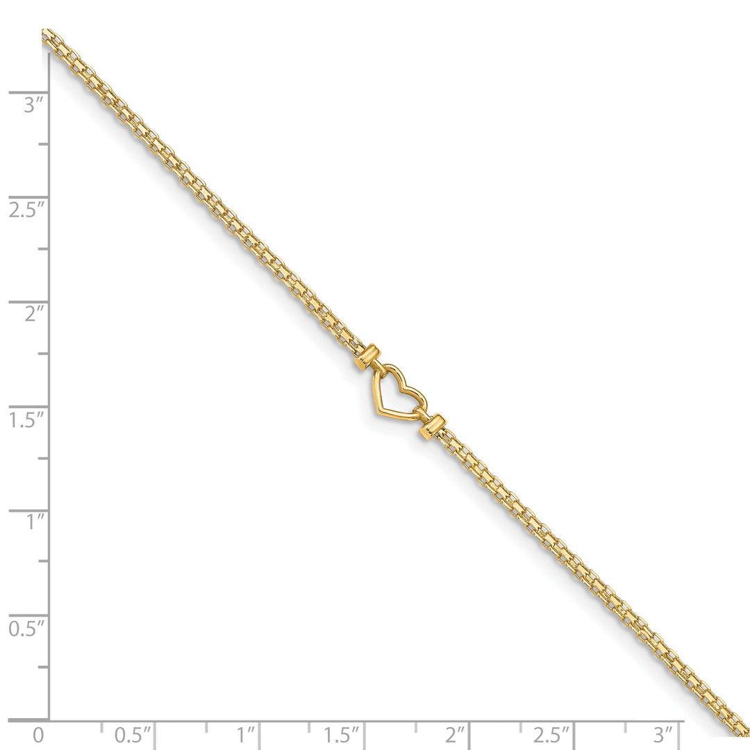 14k Yellow Gold Fancy Heart Anklet Bracelet