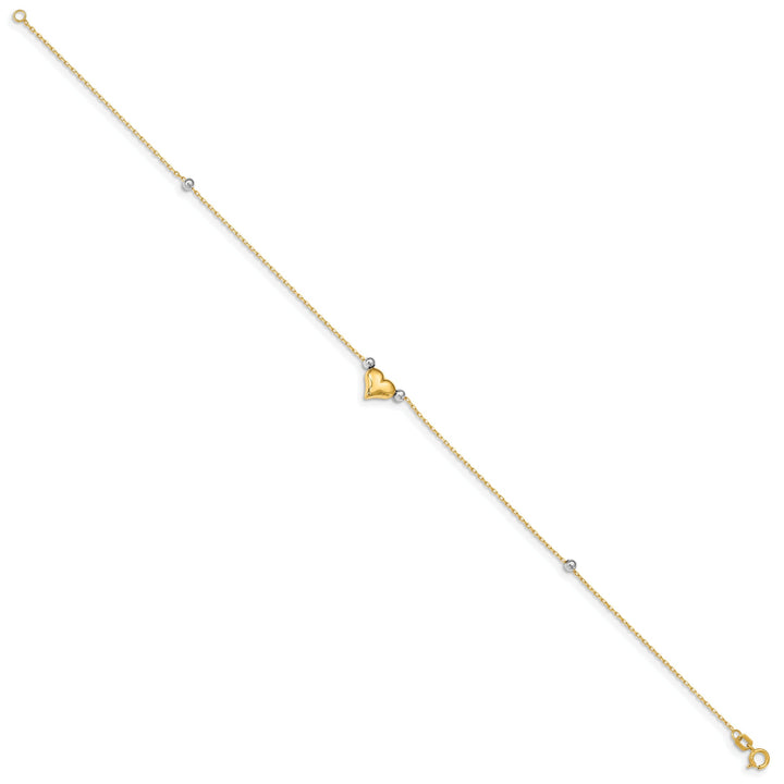 14k Two-tone Gold Puffed Heart Beads Anklet