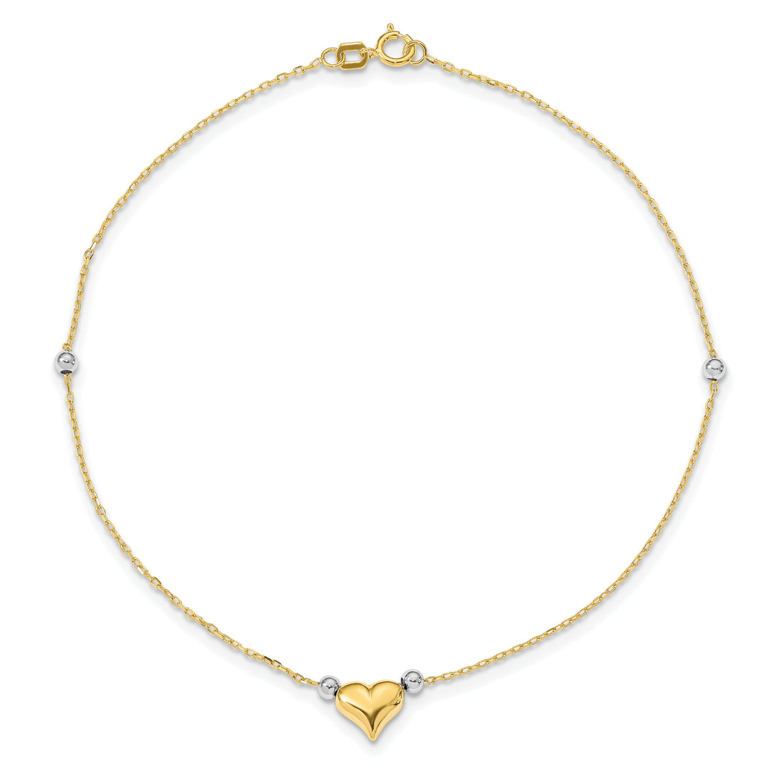 14k Two-tone Gold Puffed Heart Beads Anklet