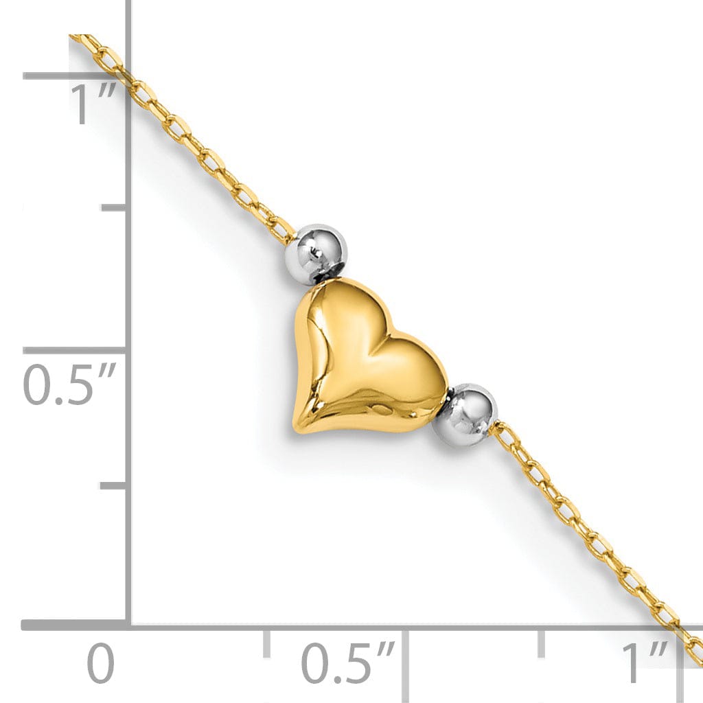 14k Two-tone Gold Puffed Heart Beads Anklet