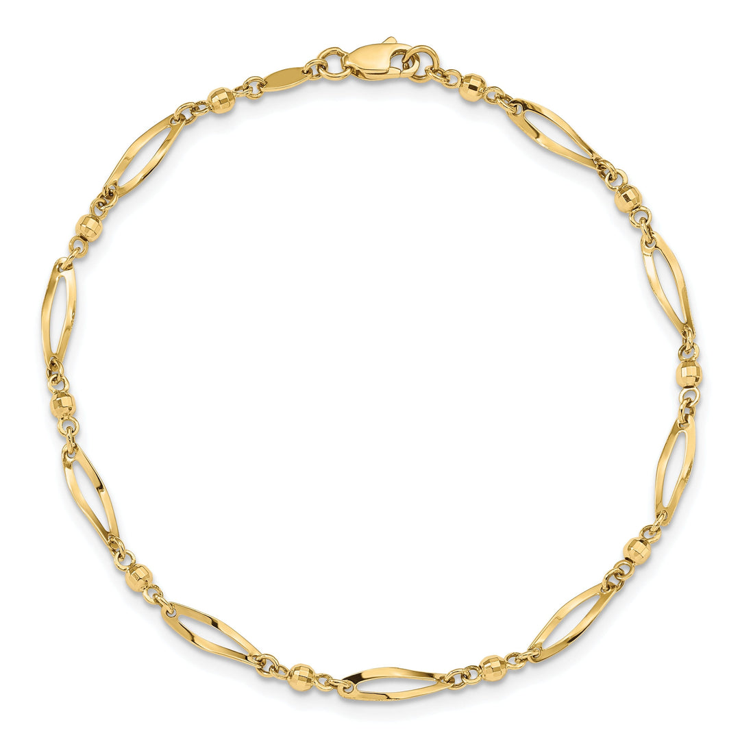 14k Yellow Gold Polished Diamond-Cut Anklet