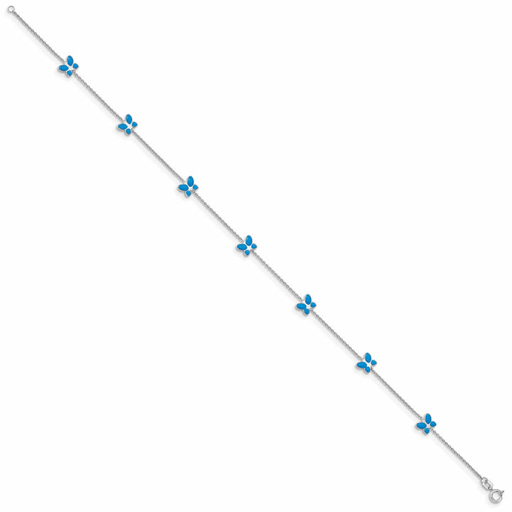 14k Gold Blue Enameled Butterfly Anklet