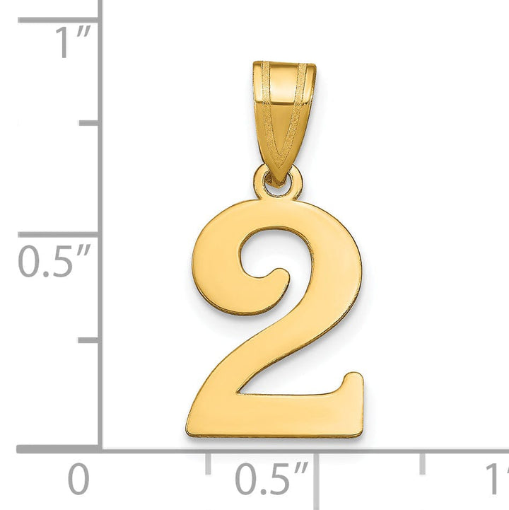 14k Yellow Gold Polished Finish Number 2 Charm Pendant