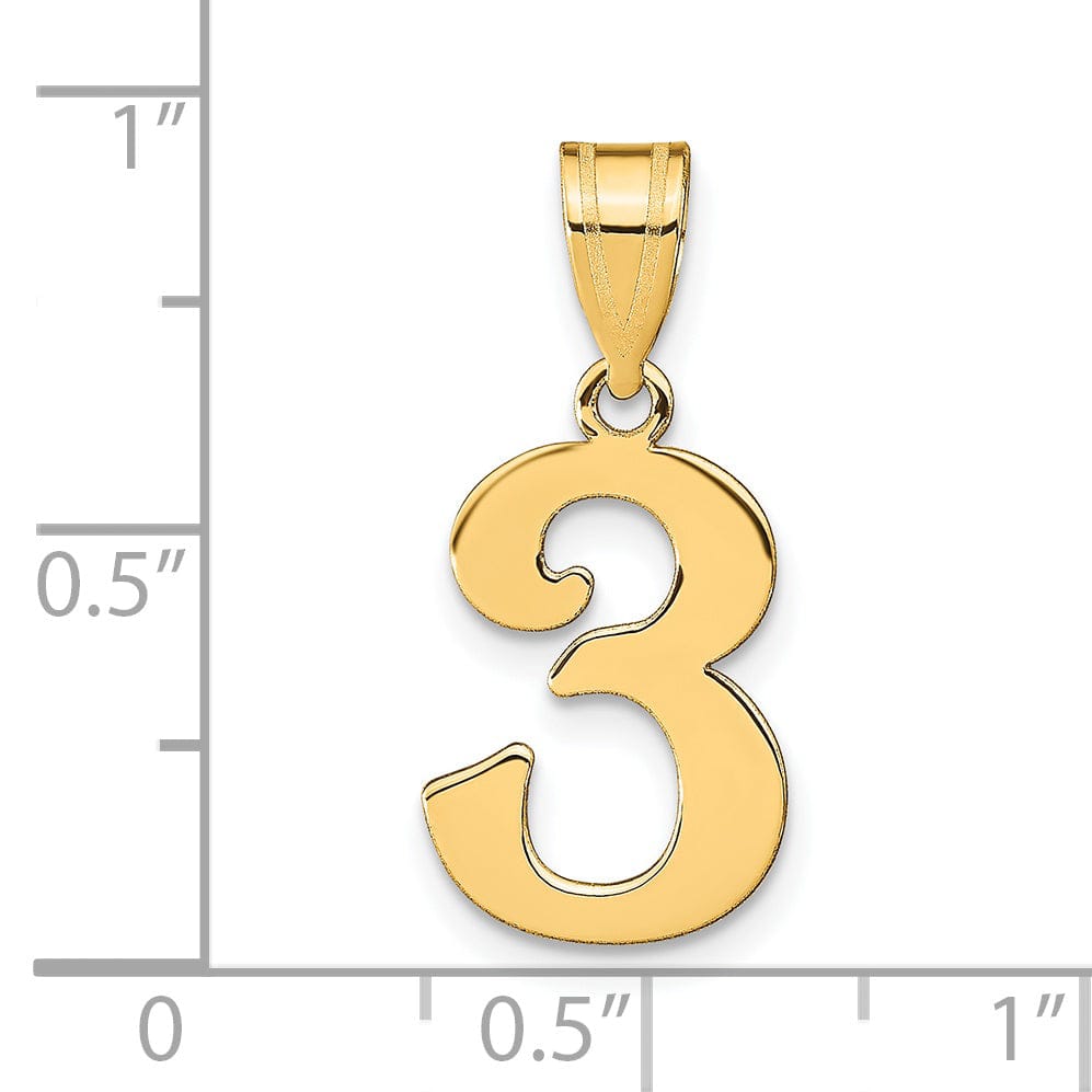 14k Yellow Gold Polished Finish Number 3 Charm Pendant