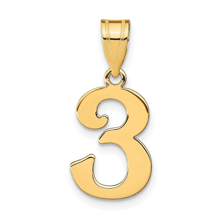14k Yellow Gold Polished Finish Number 3 Charm Pendant