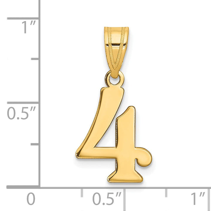 14k Yellow Gold Polished Finish Number 4 Charm Pendant