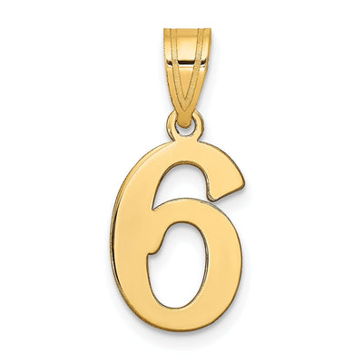 14k Yellow Gold Polished Finish Number 6 Charm Pendant