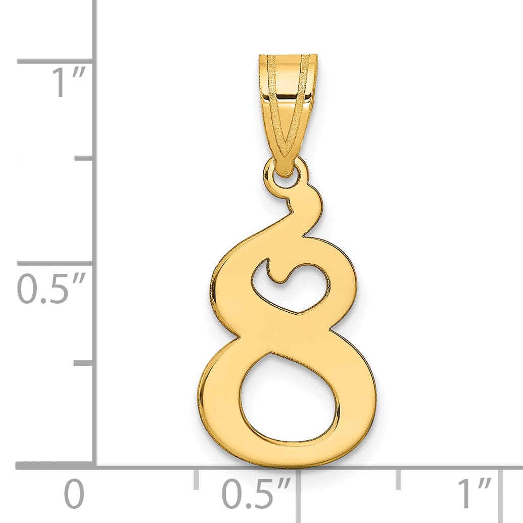 14k Yellow Gold Polished Finish Number 8 Charm Pendant