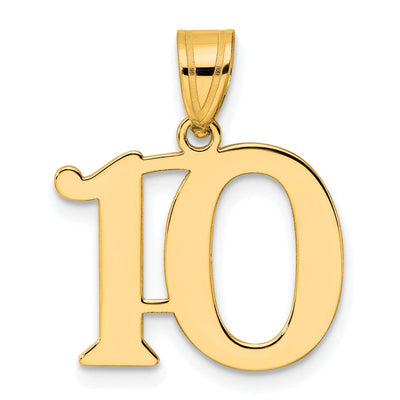 14k Yellow Gold Polished Finish Number 10 Charm Pendant