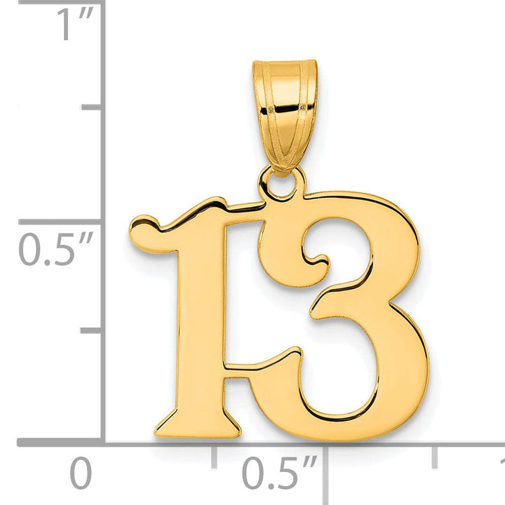 14k Yellow Gold Polished Finish Number 13 Charm Pendant