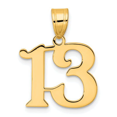 14k Yellow Gold Polished Finish Number 13 Charm Pendant