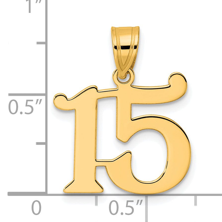 14k Yellow Gold Polished Finish Number 15 Charm Pendant