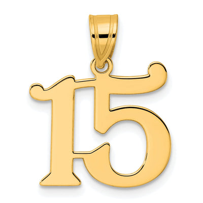 14k Yellow Gold Polished Finish Number 15 Charm Pendant