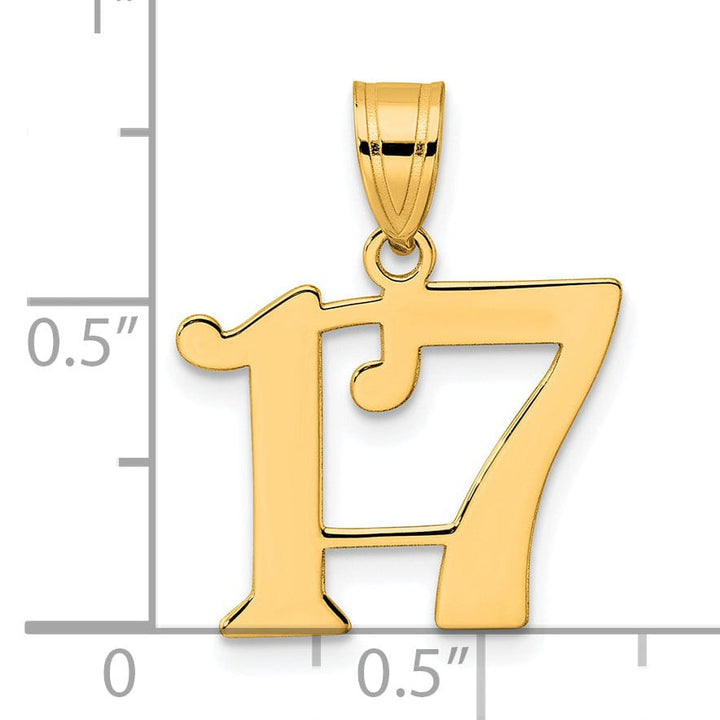 14k Yellow Gold Polished Finish Number 17 Charm Pendant