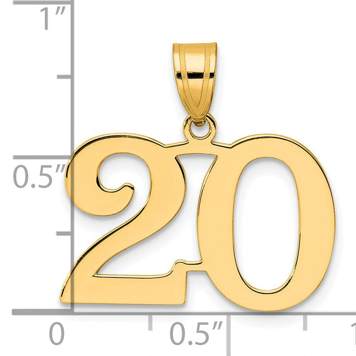 14k Yellow Gold Polished Finish Number 20 Charm Pendant