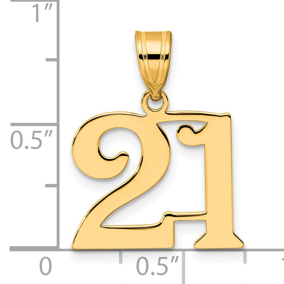 14k Yellow Gold Polished Finish Number 21 Charm Pendant