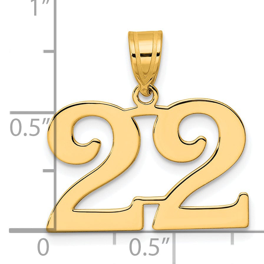 14k Yellow Gold Polished Finish Number 22 Charm Pendant