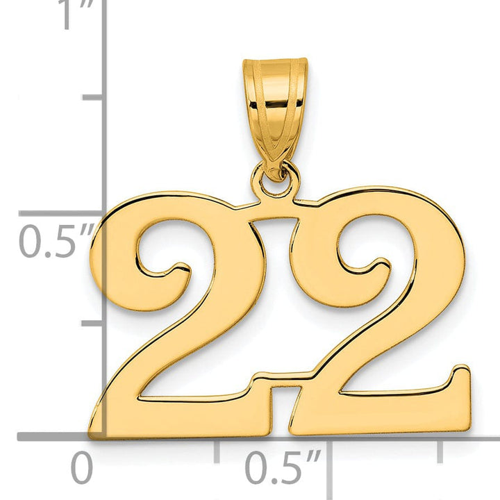 14k Yellow Gold Polished Finish Number 22 Charm Pendant