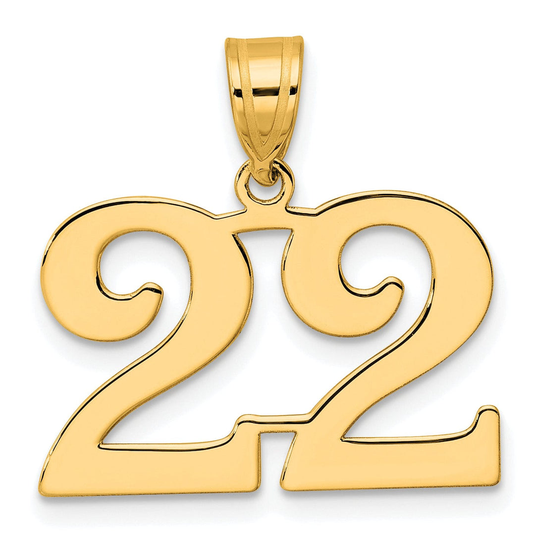 14k Yellow Gold Polished Finish Number 22 Charm Pendant