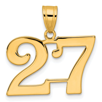 14k Yellow Gold Polished Finish Number 27 Charm Pendant