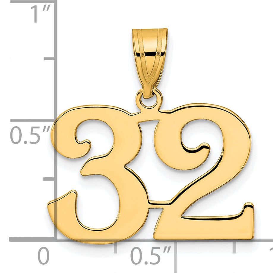 14k Yellow Gold Polished Finish Number 32 Charm Pendant