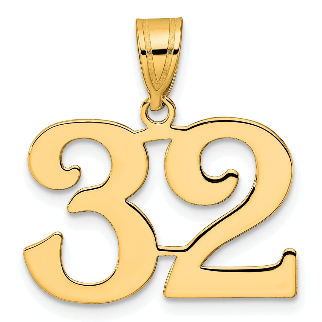 14k Yellow Gold Polished Finish Number 32 Charm Pendant