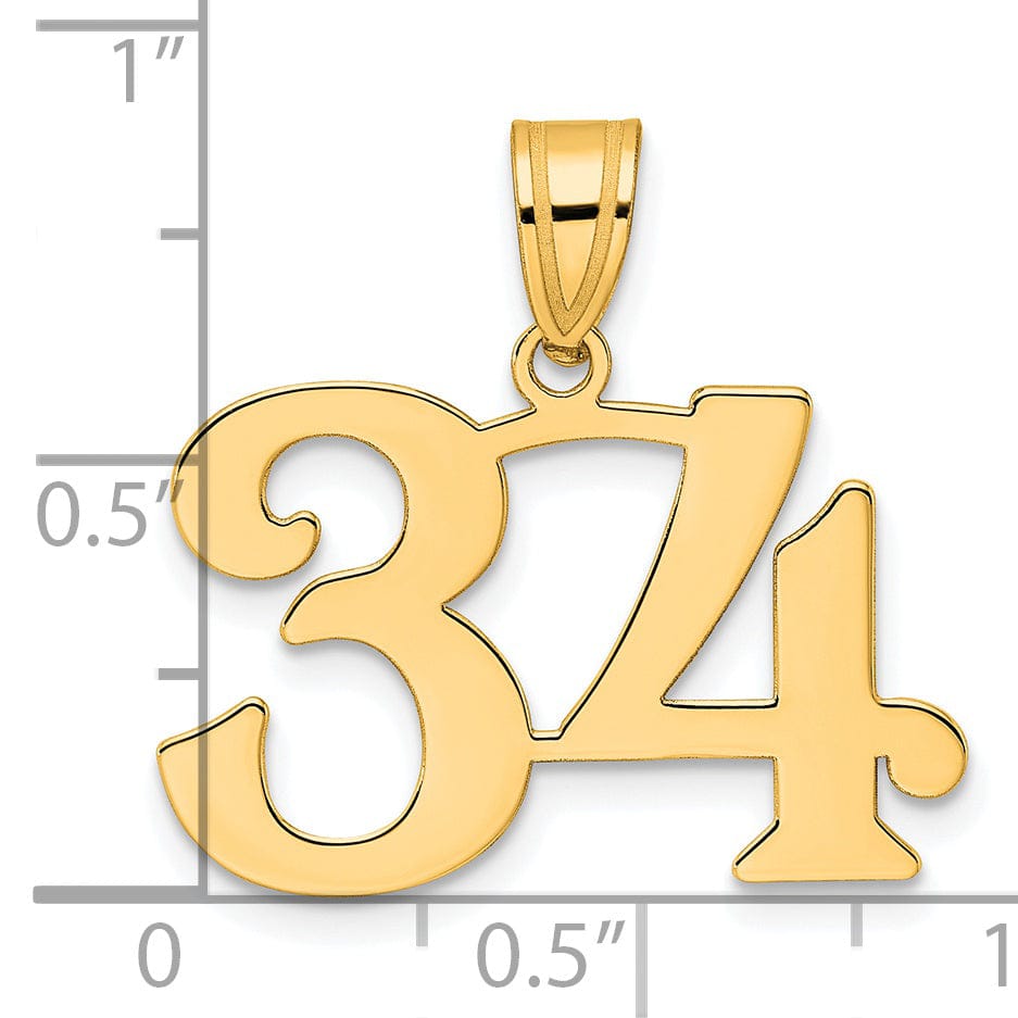 14k Yellow Gold Polished Finish Number 34 Charm Pendant