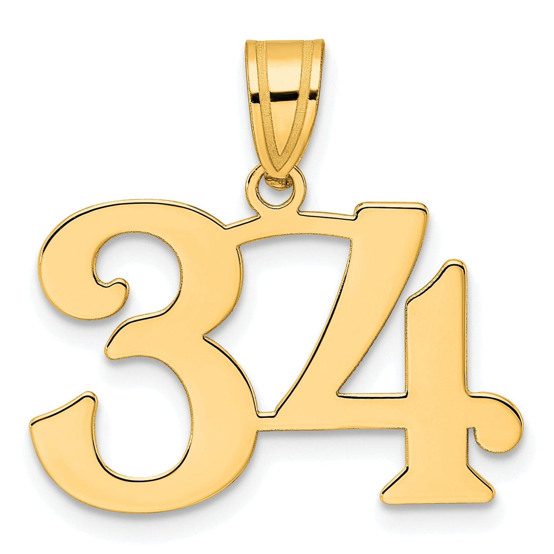 14k Yellow Gold Polished Finish Number 34 Charm Pendant