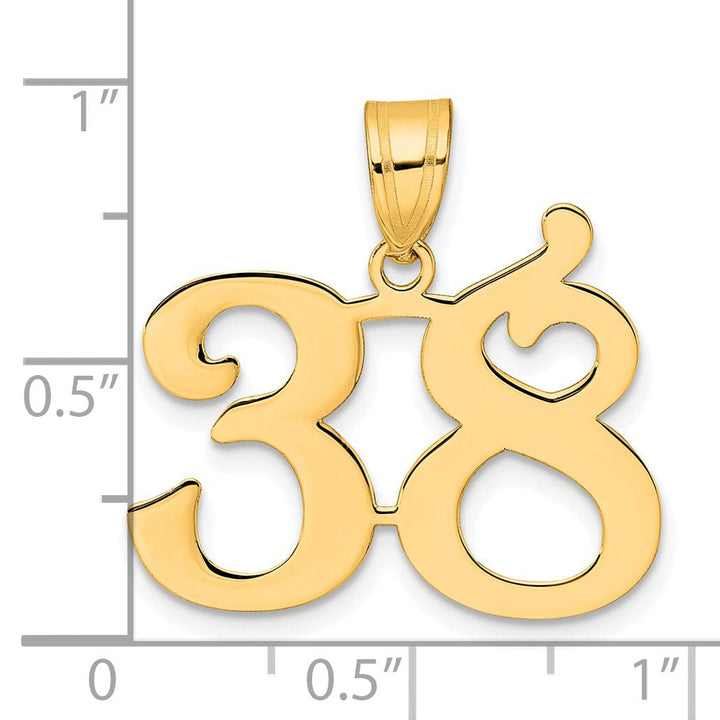 14k Yellow Gold Polished Finish Number 38 Charm Pendant