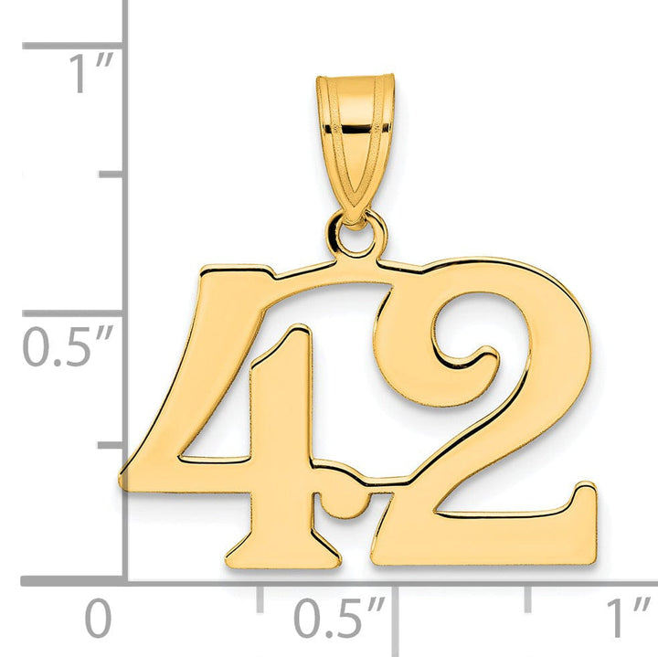 14k Yellow Gold Polished Finish Number 42 Charm Pendant