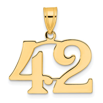 14k Yellow Gold Polished Finish Number 42 Charm Pendant
