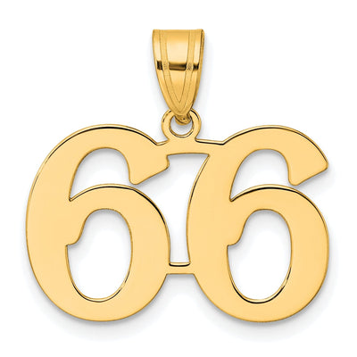 14k Yellow Gold Polished Finish Number 66 Charm Pendant