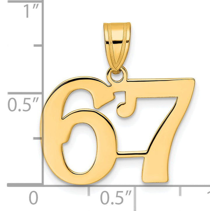 14k Yellow Gold Polished Finish Number 67 Charm Pendant