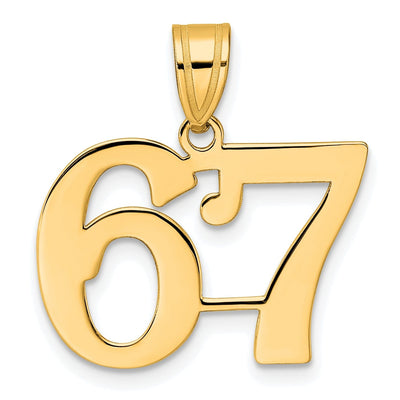 14k Yellow Gold Polished Finish Number 67 Charm Pendant