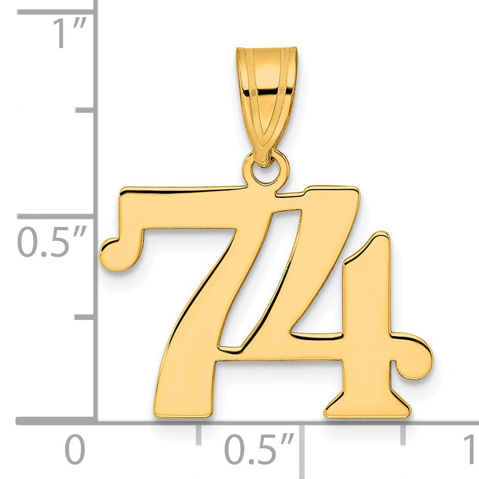 14k Yellow Gold Polished Finish Number 74 Charm Pendant