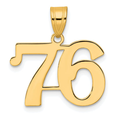 14k Yellow Gold Polished Finish Number 76 Charm Pendant