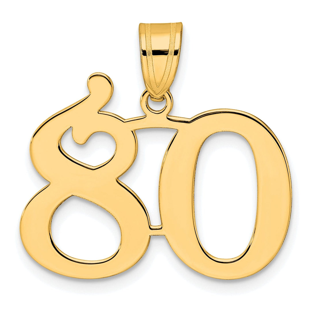 14k Yellow Gold Polished Finish Number 80 Charm Pendant