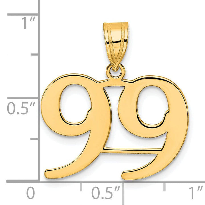 14k Yellow Gold Polished Finish Number 99 Charm Pendant
