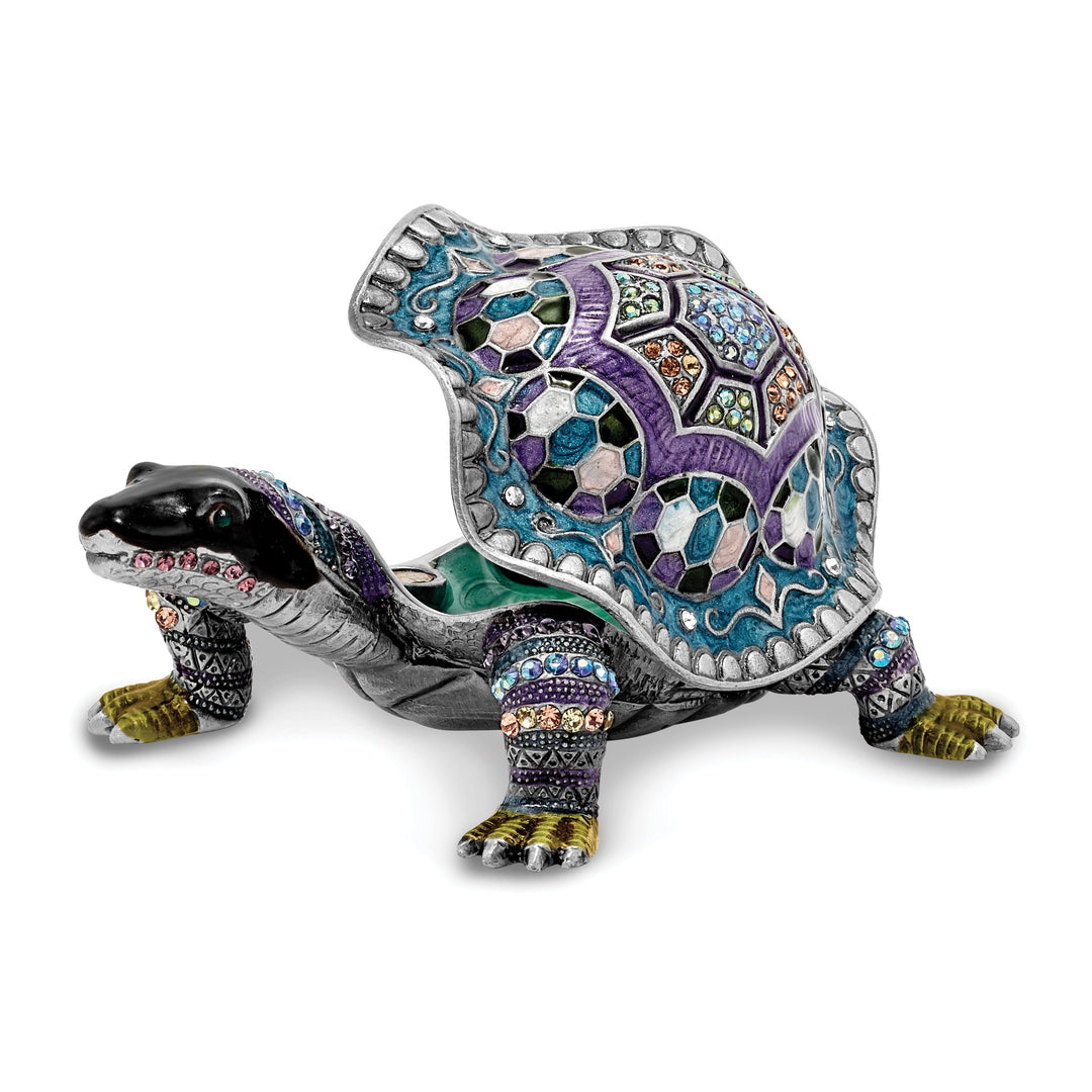 Bejeweled Pewter Multi Color Finish AMAZING AZURE Turtle Trinket Box