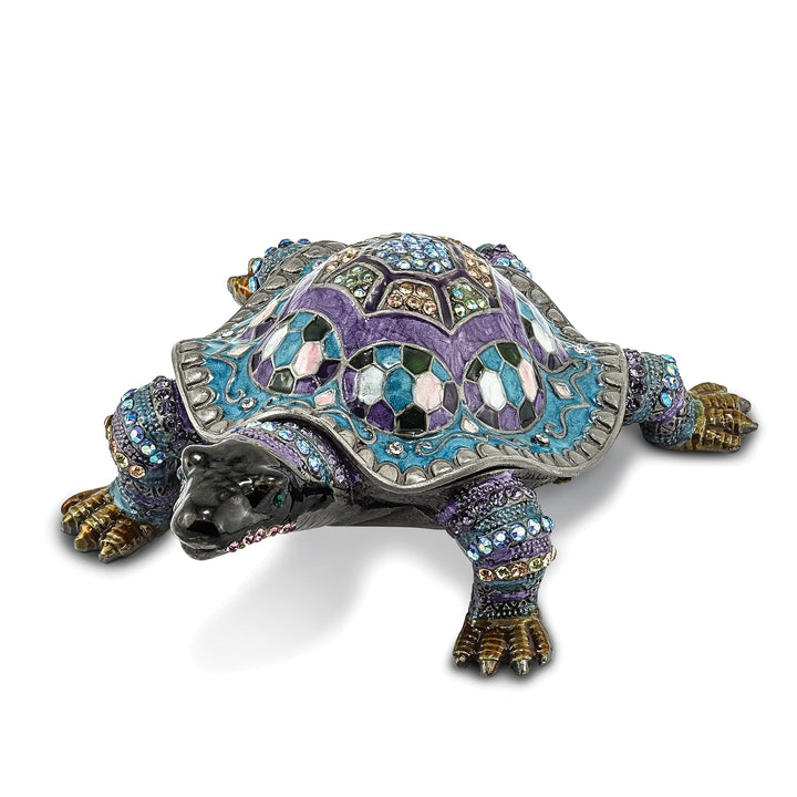 Bejeweled Pewter Multi Color Finish AMAZING AZURE Turtle Trinket Box