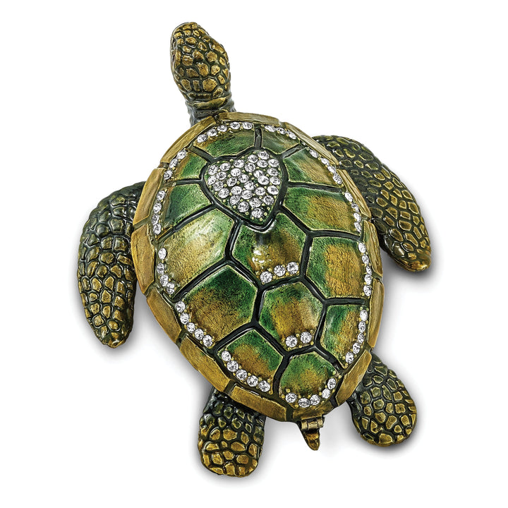 Bejeweled Multi Color SWEETHEART Green Sea Turtle Heart Trinket Box