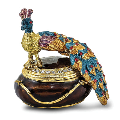 Bejeweled Pewter Multi Color Enamel Finish DIJON Peacock Trinket Box