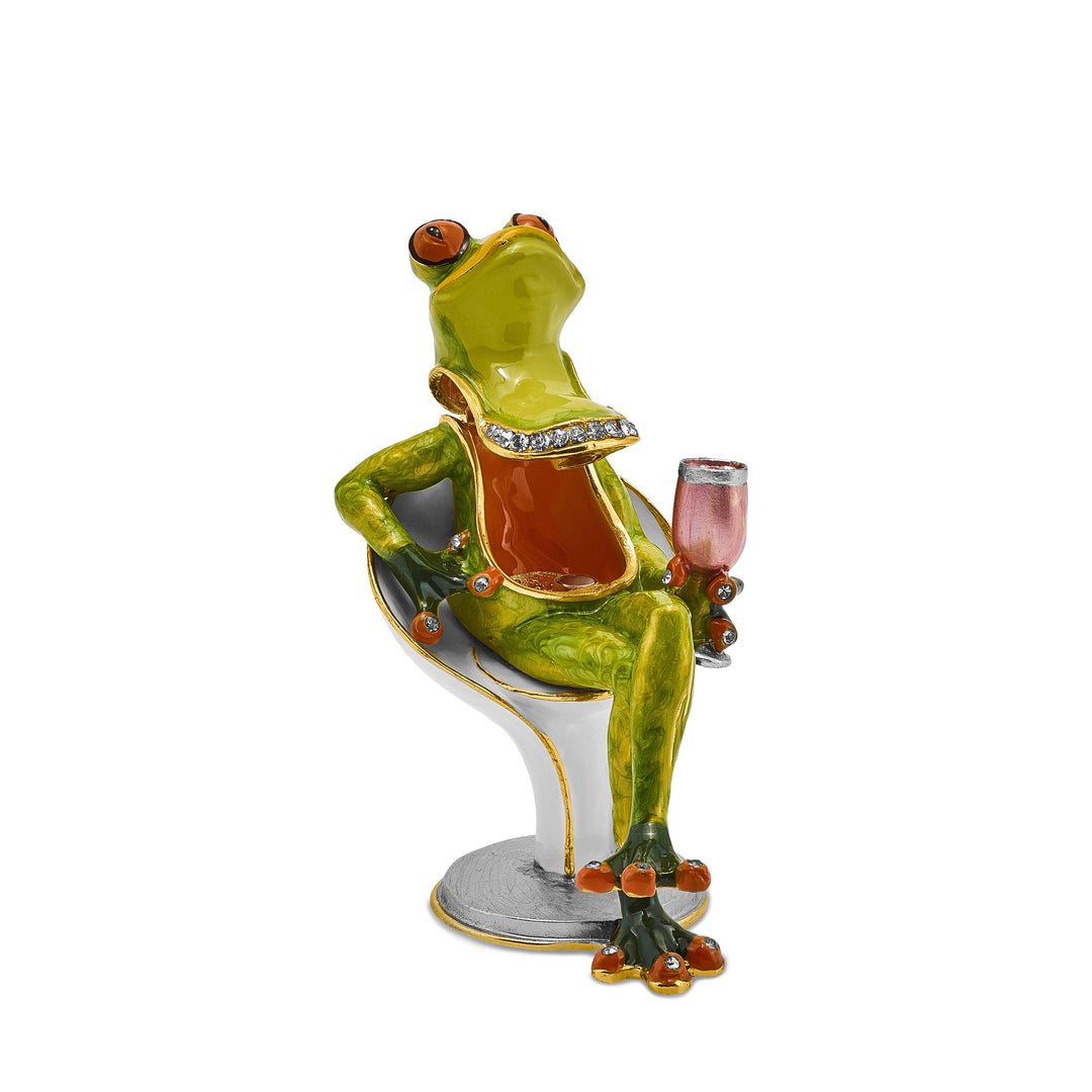 Bejeweled Pewter Multi Color Finish VIVACIOUS Vino Frog Trinket Box