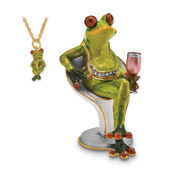 Bejeweled Pewter Multi Color Finish VIVACIOUS Vino Frog Trinket Box