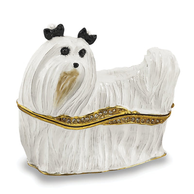 Bejeweled Pewter White Color Enamel Finish MILLIE Maltese Trinket Box at $ 47.5 only from Jewelryshopping.com