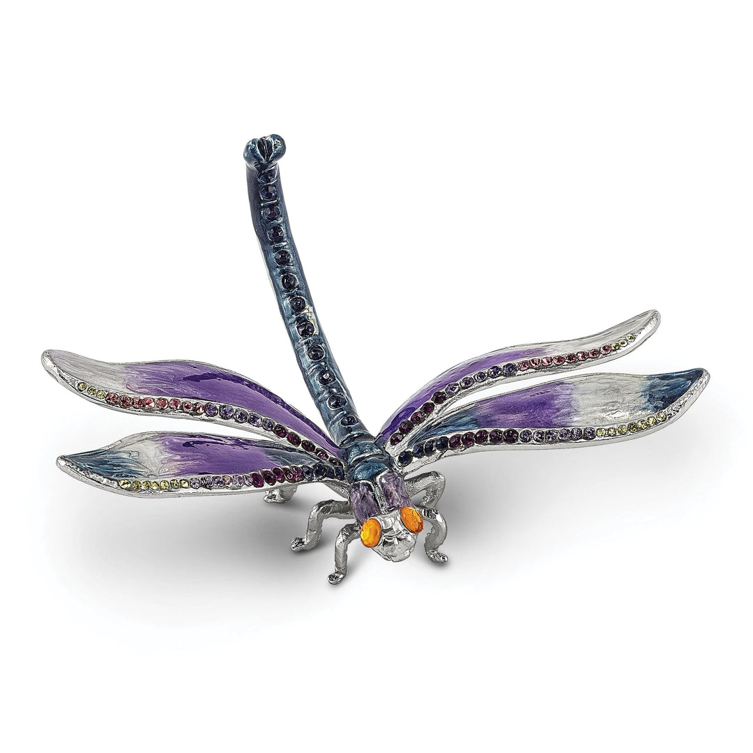 Bejeweled Pewter Multi Color Finish MADAME DRAGONFLY Ring Holder