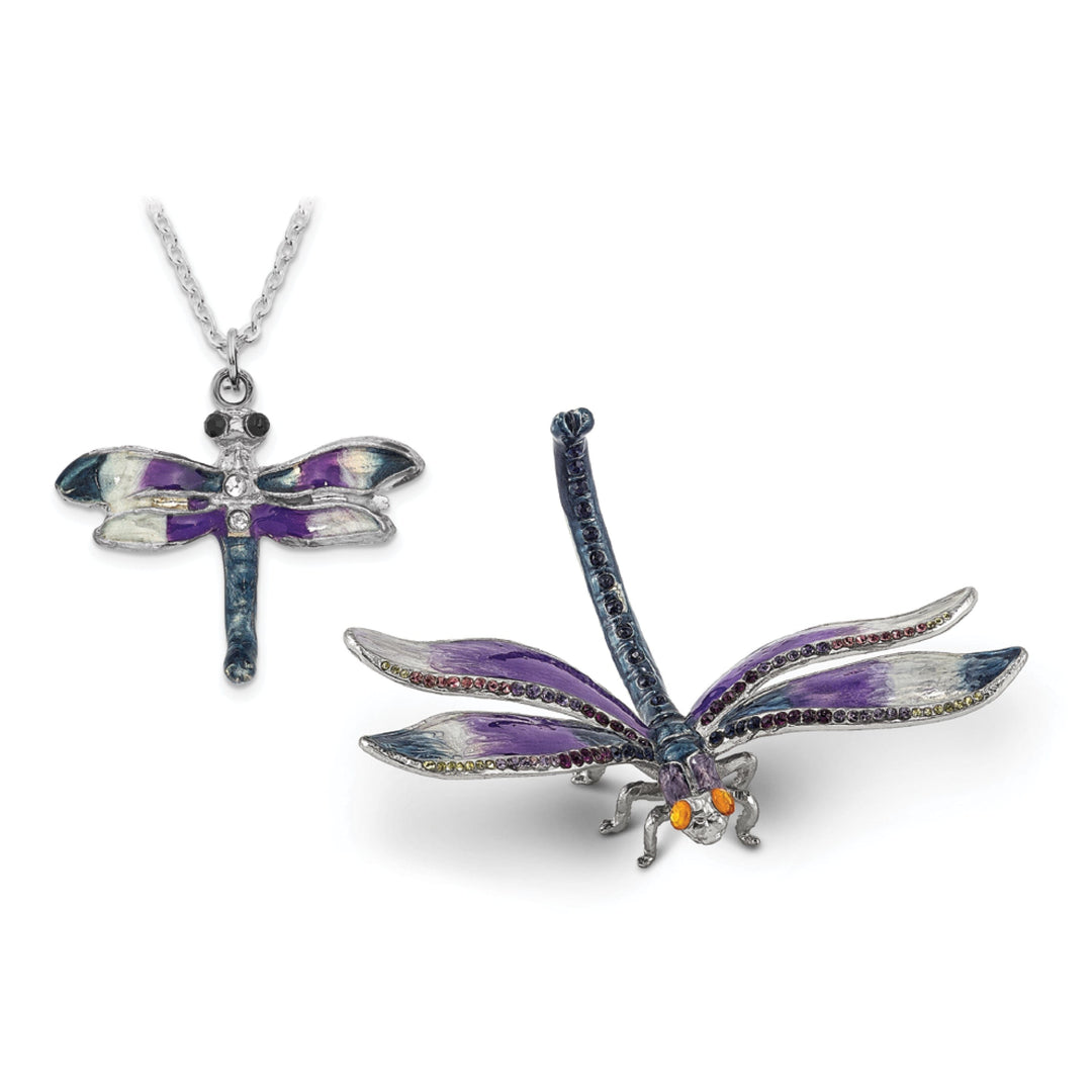 Bejeweled Pewter Multi Color Finish MADAME DRAGONFLY Ring Holder